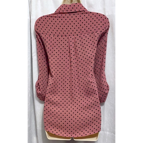 IZ BYER Dusty Rose  Black Polka Dot Button Down Blouse sz: M - Picture 3 of 6